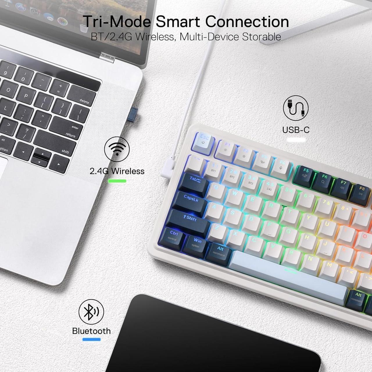 Alt view image 3 of 7 - Redragon K686 PRO 98 Keys Wireless Gasket RGB Gaming Keyboard, 3-Mode Win/Mac Mechanical Keyboard w/5-Layer Noise Dampening, Dedicated Knob Control & Hot-Swap in Linear Red Switch, Blue Himmel Color
