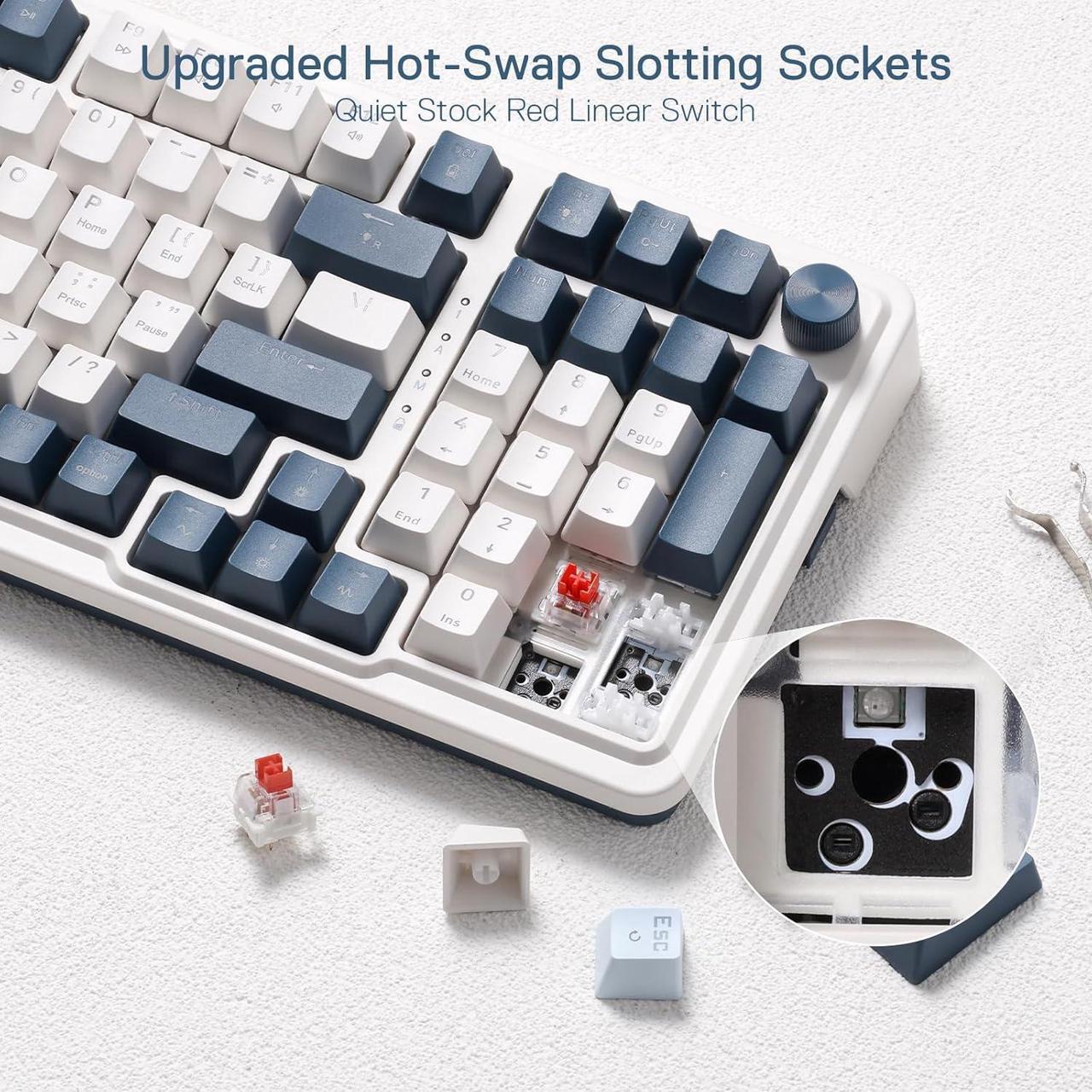 Alt view image 4 of 7 - Redragon K686 PRO 98 Keys Wireless Gasket RGB Gaming Keyboard, 3-Mode Win/Mac Mechanical Keyboard w/5-Layer Noise Dampening, Dedicated Knob Control & Hot-Swap in Linear Red Switch, Blue Himmel Color