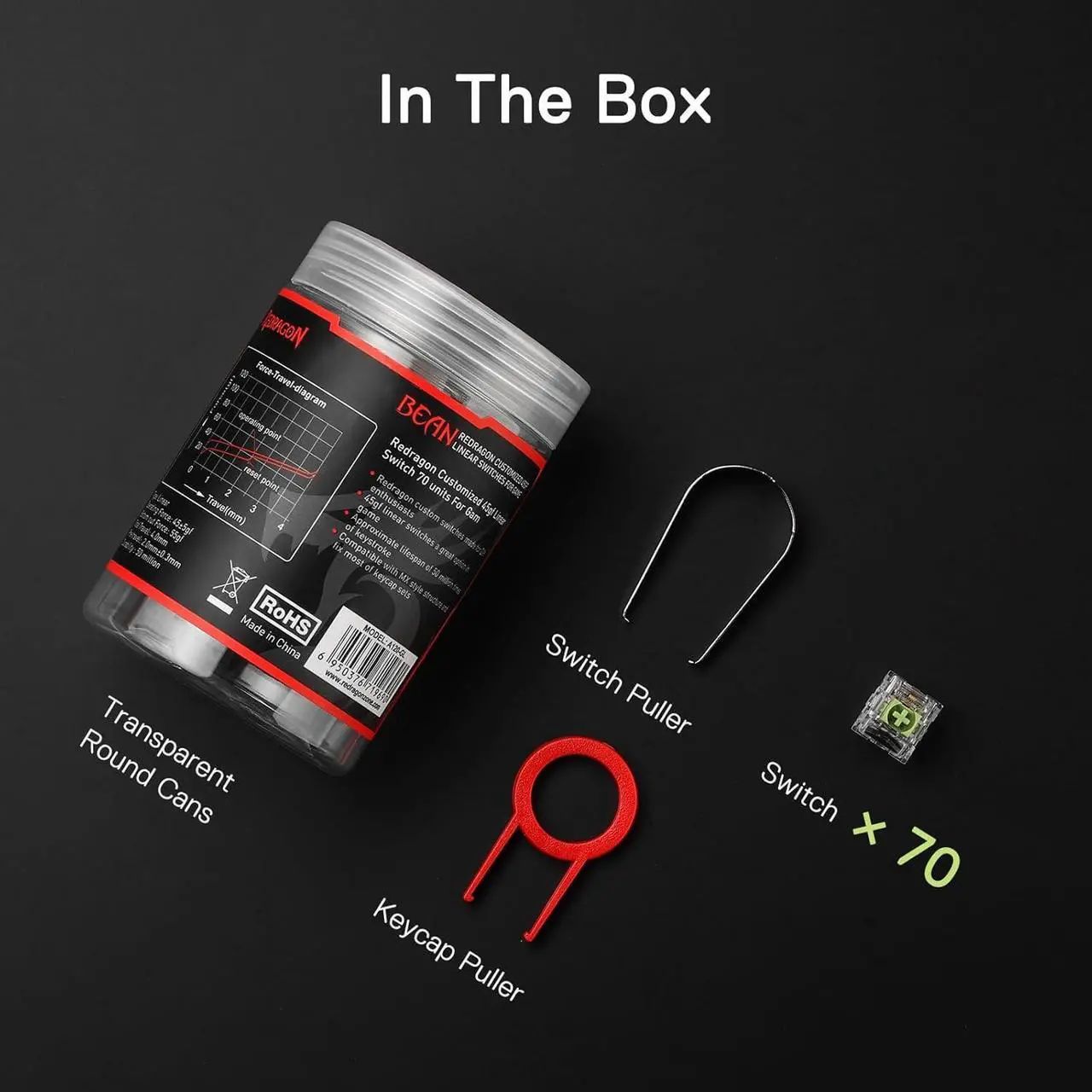 Alt view image 4 of 7 - Redragon Bean A120 Soft Linear Mechanical Switch, 3-Pin Plate Mounted Quiet Linear Equivalent, Hot-Swappable DIY Keyboard Switch Mod, 50 Million Click(70 pcs Switches, Keycap + Switch Puller)