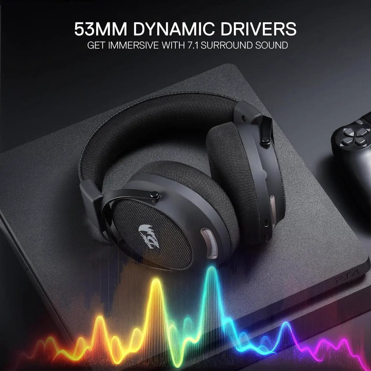 Alt view image 7 of 7 - Redragon H858 3-Mode Wireless Gaming Headset, 7.1 Surround Sound, 53 mm Drivers, Memory Foam Ear Pads, Detachable Noise-canceling Microphone, Over-Ear Headphones Works for Mobile, PC/PS5/NS