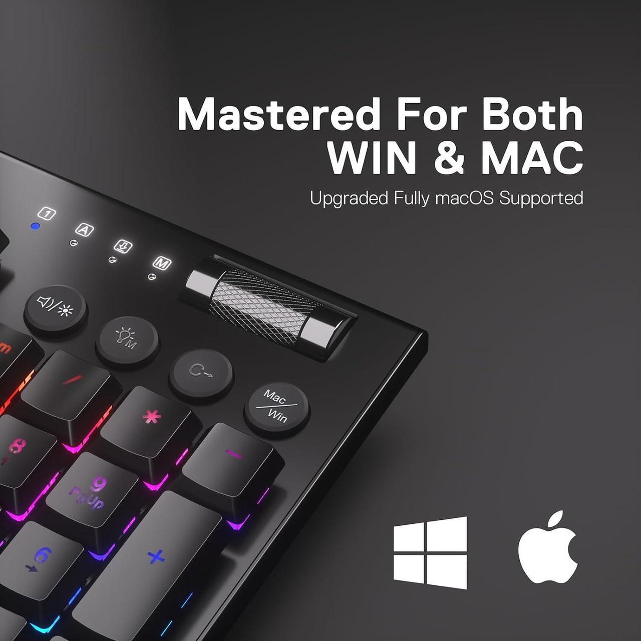Alt view image 4 of 7 - Redragon K618 PRO 3-Mode Wireless RGB Mechanical Keyboard, BT/2.4Ghz/Wired Low Profile Win/Mac Gaming Keyboard w/Ultra-Thin Design, Dedicated Media Control & Tactile Blue Switch
