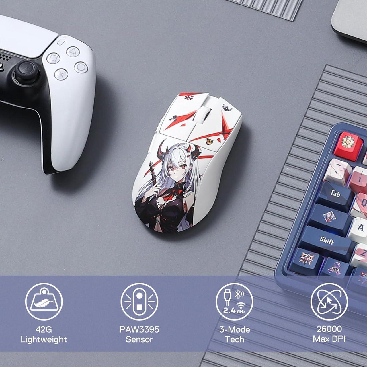Alt view image 3 of 7 - Redragon M916AK PRO 3-Mode Anime Gaming Mouse, 42G Ultra-Light 26K DPI Gaming Mouse w/Ergonomic Natural Grip Build, Full Programmable Buttons, Software Supports DIY Keybinds & DPI