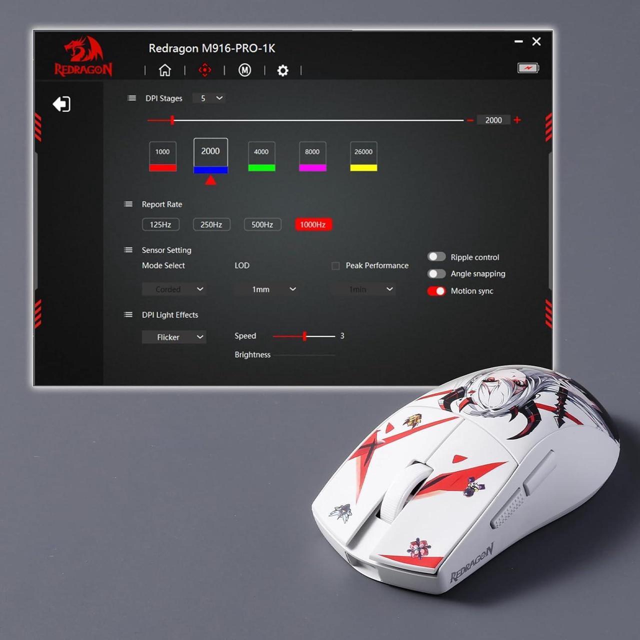 Alt view image 2 of 7 - Redragon M916AK PRO 3-Mode Anime Gaming Mouse, 42G Ultra-Light 26K DPI Gaming Mouse w/Ergonomic Natural Grip Build, Full Programmable Buttons, Software Supports DIY Keybinds & DPI