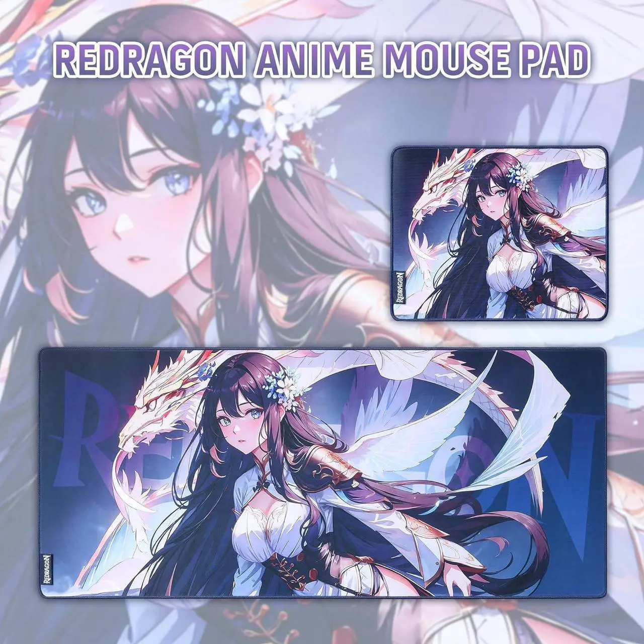 Alt view image 6 of 6 - Redragon P046L Anime Gaming Mouse Pad - Smooth Lycra Surface, Anti-Slip Rubber Base, Spill-Resistant, Durable 5mm Thick Design, 35 x 16 inches, Dark Blue