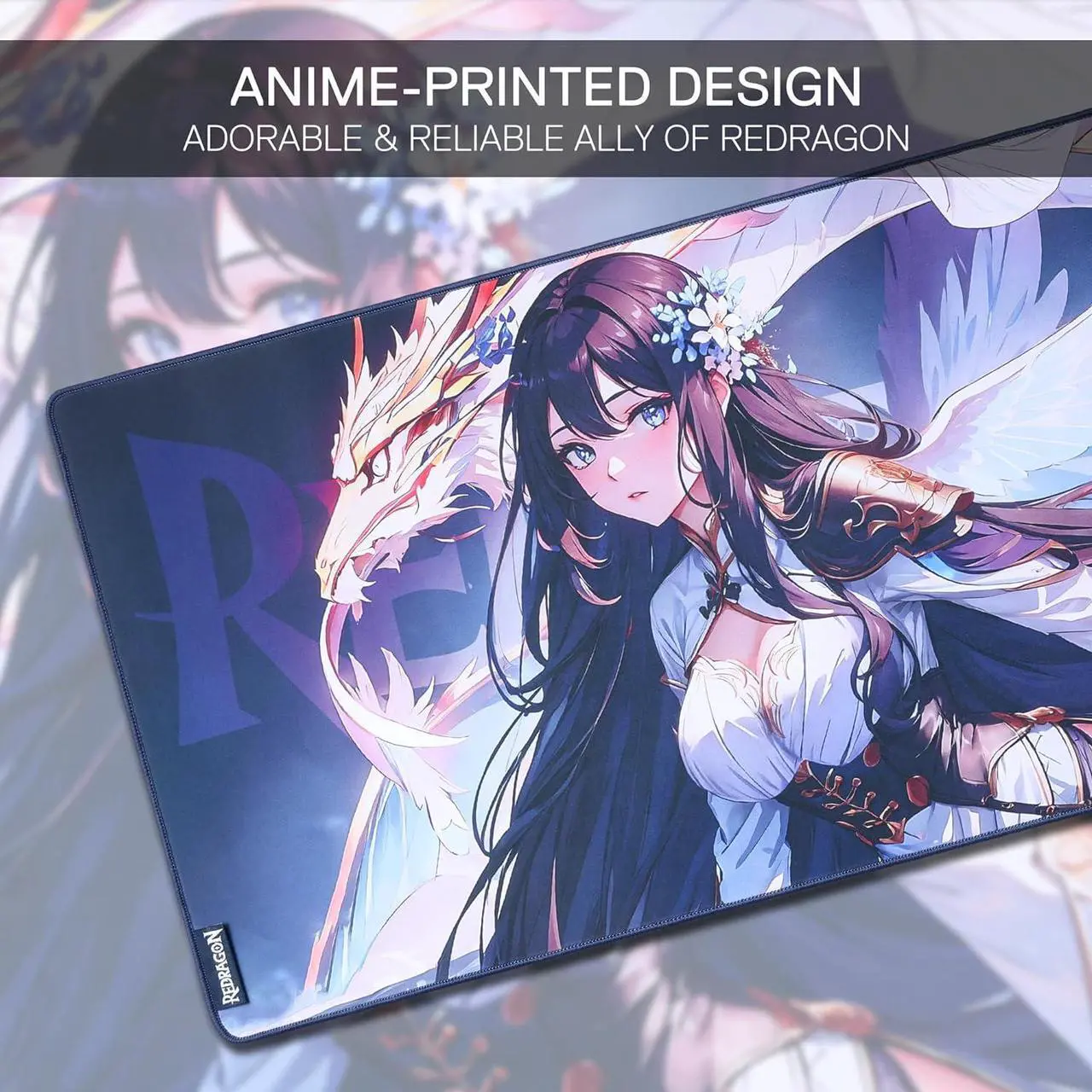 Alt view image 3 of 6 - Redragon P046L Anime Gaming Mouse Pad - Smooth Lycra Surface, Anti-Slip Rubber Base, Spill-Resistant, Durable 5mm Thick Design, 35 x 16 inches, Dark Blue