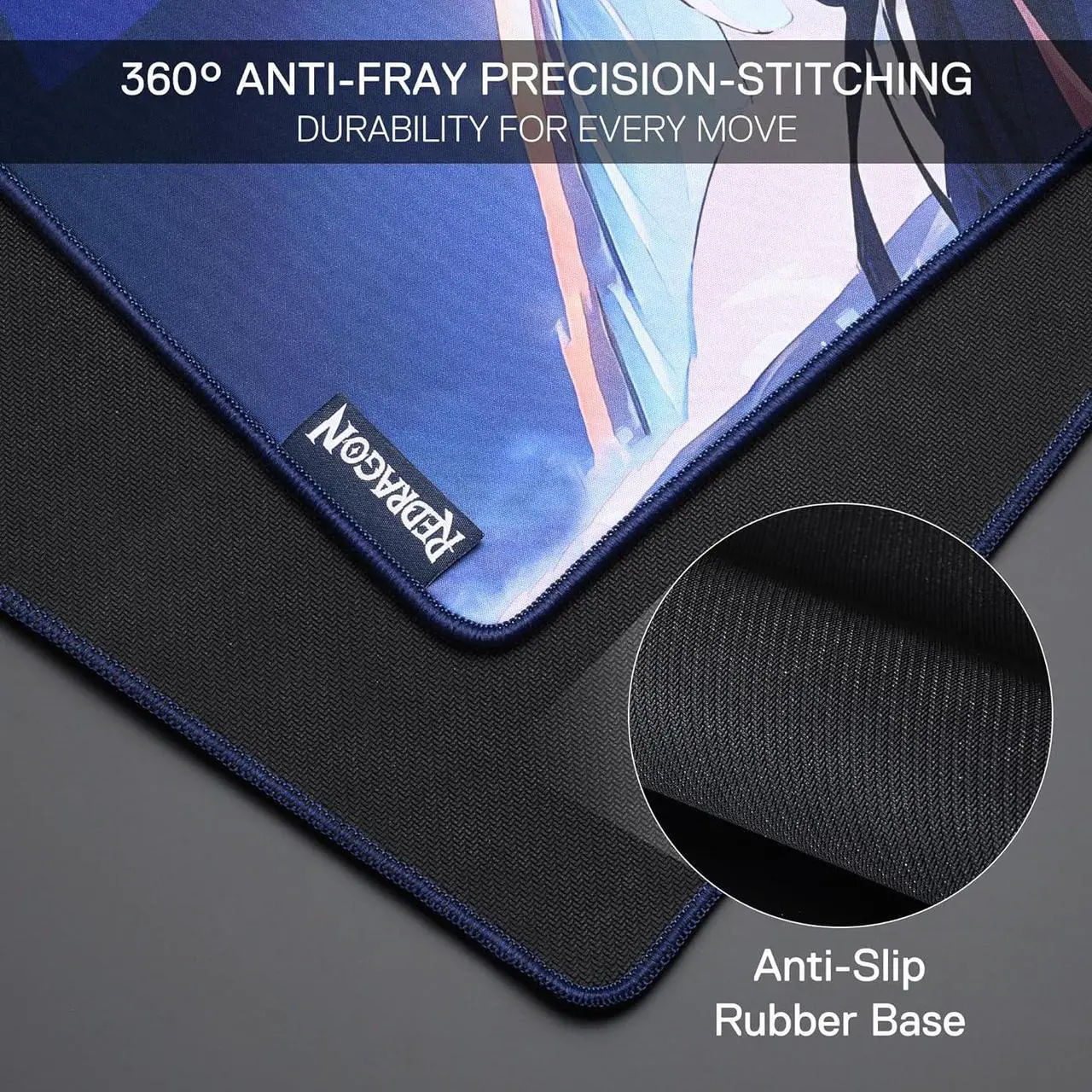 Alt view image 2 of 6 - Redragon P046L Anime Gaming Mouse Pad - Smooth Lycra Surface, Anti-Slip Rubber Base, Spill-Resistant, Durable 5mm Thick Design, 35 x 16 inches, Dark Blue