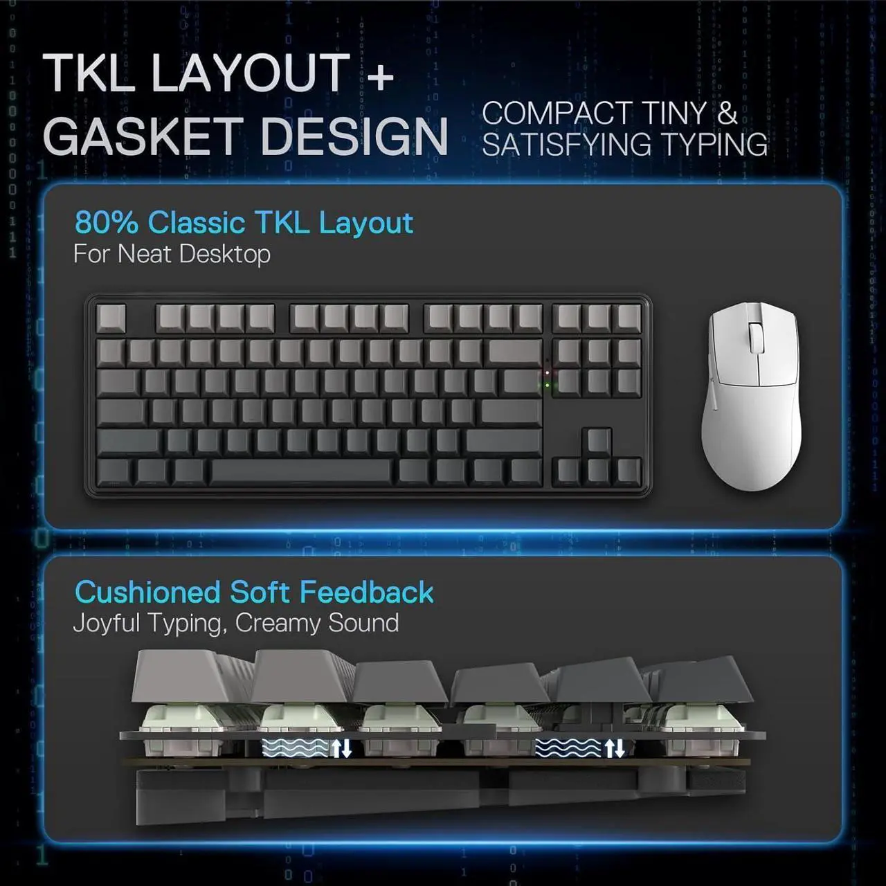 Alt view image 4 of 7 - Redragon K707 PRO GB 80% Gasket RGB Gaming Keyboard, 3-Modes Wireless TKL Mechanical Keyboard w/Hot-Swap South-Facing LEDs Socket, PBT Gradient Keycaps & 5-Layer Noise Dampening, Custom Linear Switch