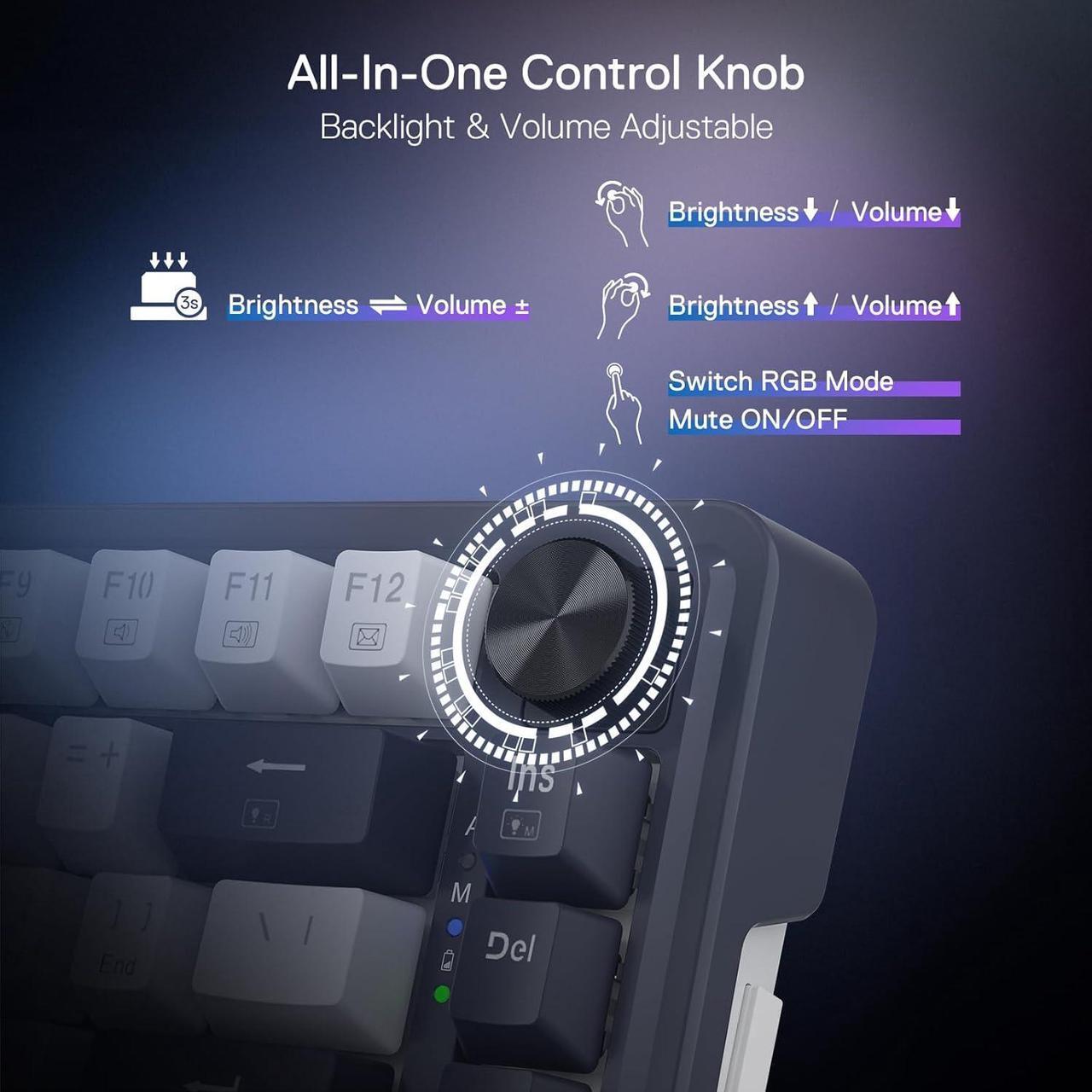 Alt view image 5 of 7 - Redragon K673 PRO 75% Wireless Gasket RGB Gaming Keyboard, 3-Modes 81 Keys Compact Mechanical Keyboard Hot-Swap Socket, Dedicated Knob Control and Sound Absorbing Pads, Linear Red Switch