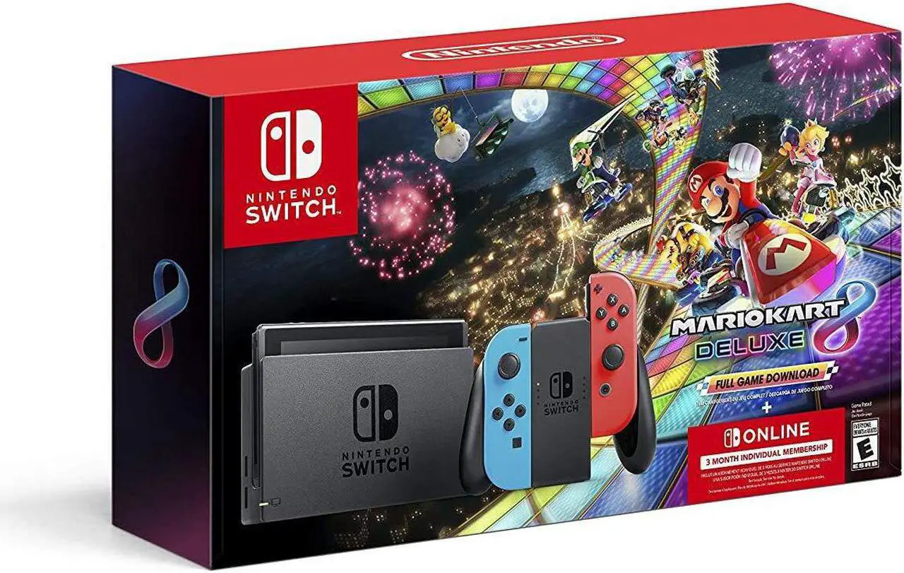 Alt view image 16 of 20 - Nintendo Switch - Neon Blue/Neon Red Joy-Con + Mario Kart 8 Deluxe (Download) + 3month Nintendo Switch Online membership - Black/Neon Blue/Neon Red