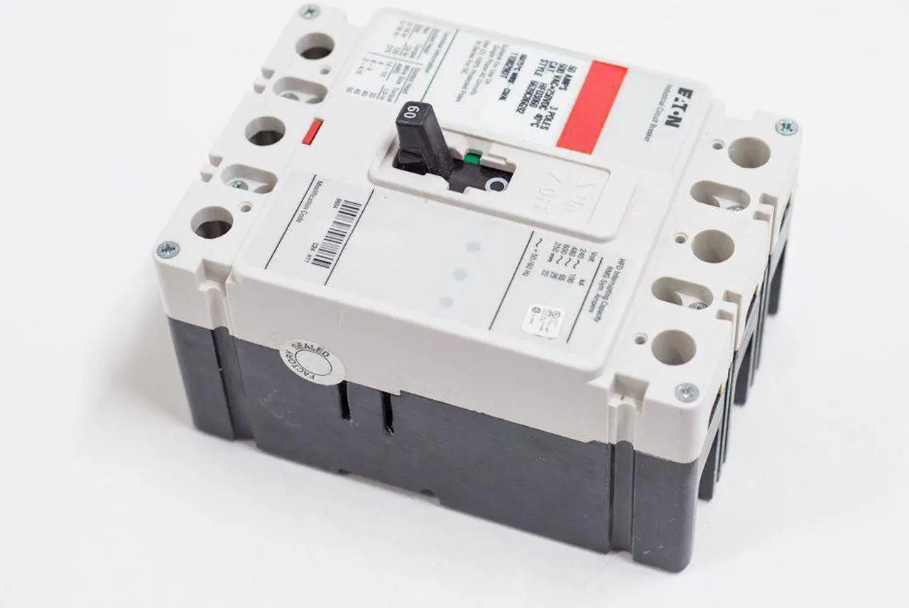 Alt view image 2 of 4 - Eaton HFD3060 Panel Mount Type HFD Molded Case Circuit Breaker 3-Pole 60-Amp 600-Volt AC 250-Volt DC