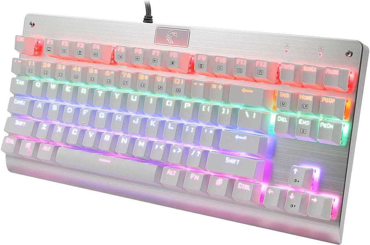 Mechanical Gaming Keyboard, E-YOOSO Z-77 Wired Gaming Keyboard with 87 Keys Anti-Ghosting, matte-finish texture, Rainbow LED Backlit-6 Colors LED, Brown Switches for PC, Mac, Office/Gaming (White)