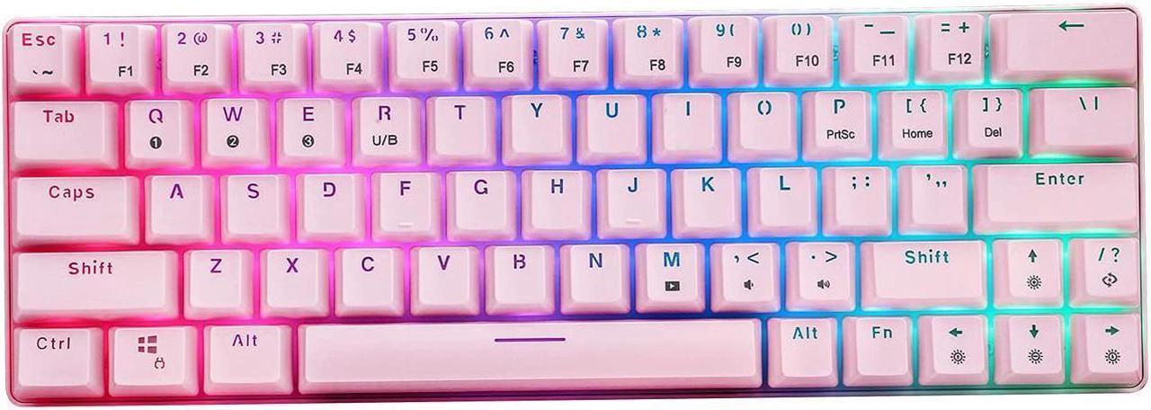 HUO JI CQ63 63 Keys RGB Wireless Mechanical Gaming Keyboard, RGB LED Backlit, Bluetooth 5.0, Red Switches, USB Wired, 60% Keyboard for PC, Laptop, Mac, iPad, Smartphone (Pink)