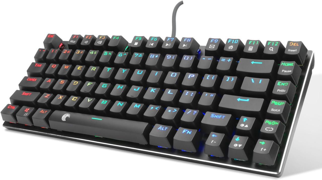 E-Yooso Z-88 Wired Mechanical Gaming Keyboard, Rainbow LED Backlit, 60% Compact Design, 81Keys Anti-Ghosting with Linear&Quiet Red Switches for PC/Laptop (Black)