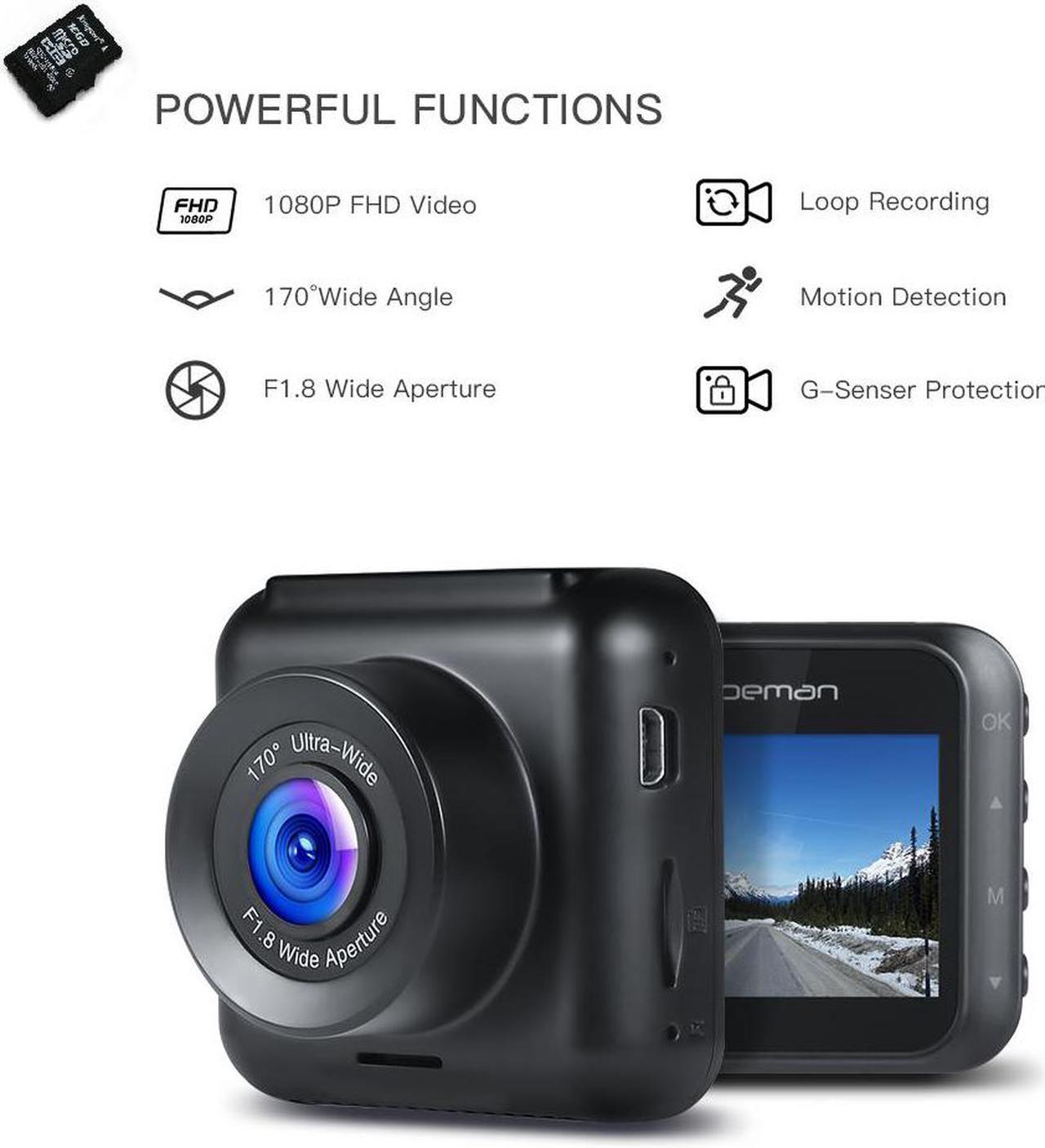 Dash Cam Apeman dashcam 1080P Full HD Mini Car Driving Recorder 170° Wide Angle, Motion Detection, G-Sensor, Loop Recording, Night Vision(WITH 32 GB SD CARD)