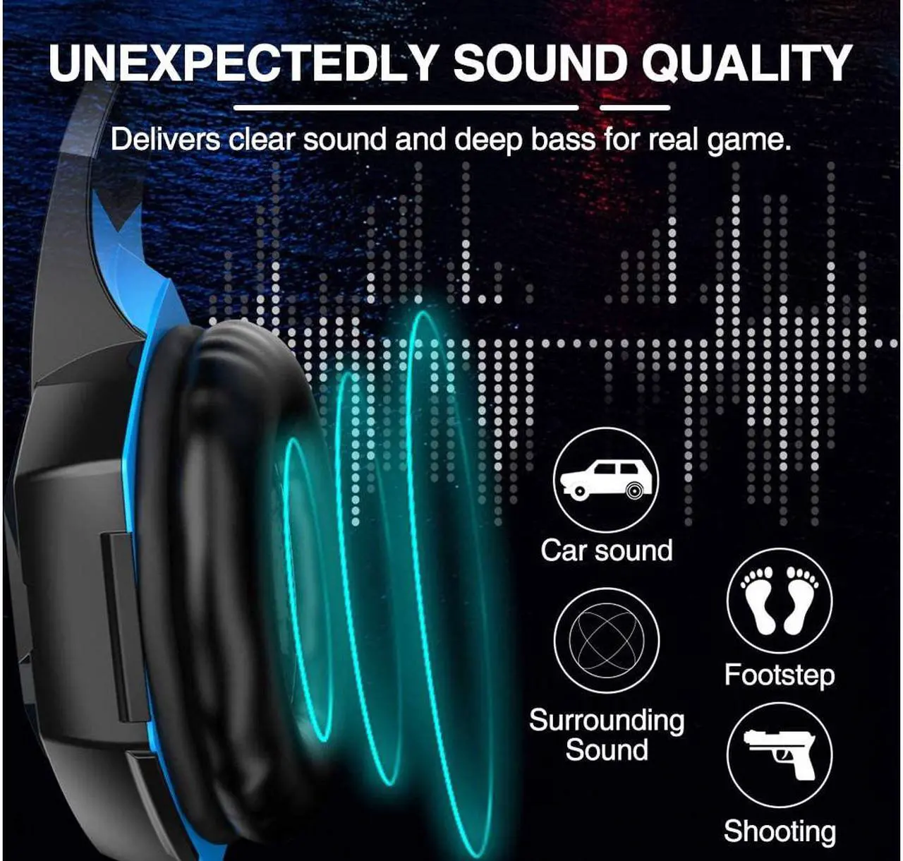 Alt view image 6 of 7 - G2000 Gaming Headset, Surround Stereo Gaming Headphones with Noise Cancelling Mic, LED Lights & Soft Memory Earmuffs for PS5, PS4, Xbox One, Nintendo Switch, PC Mac Computer Games