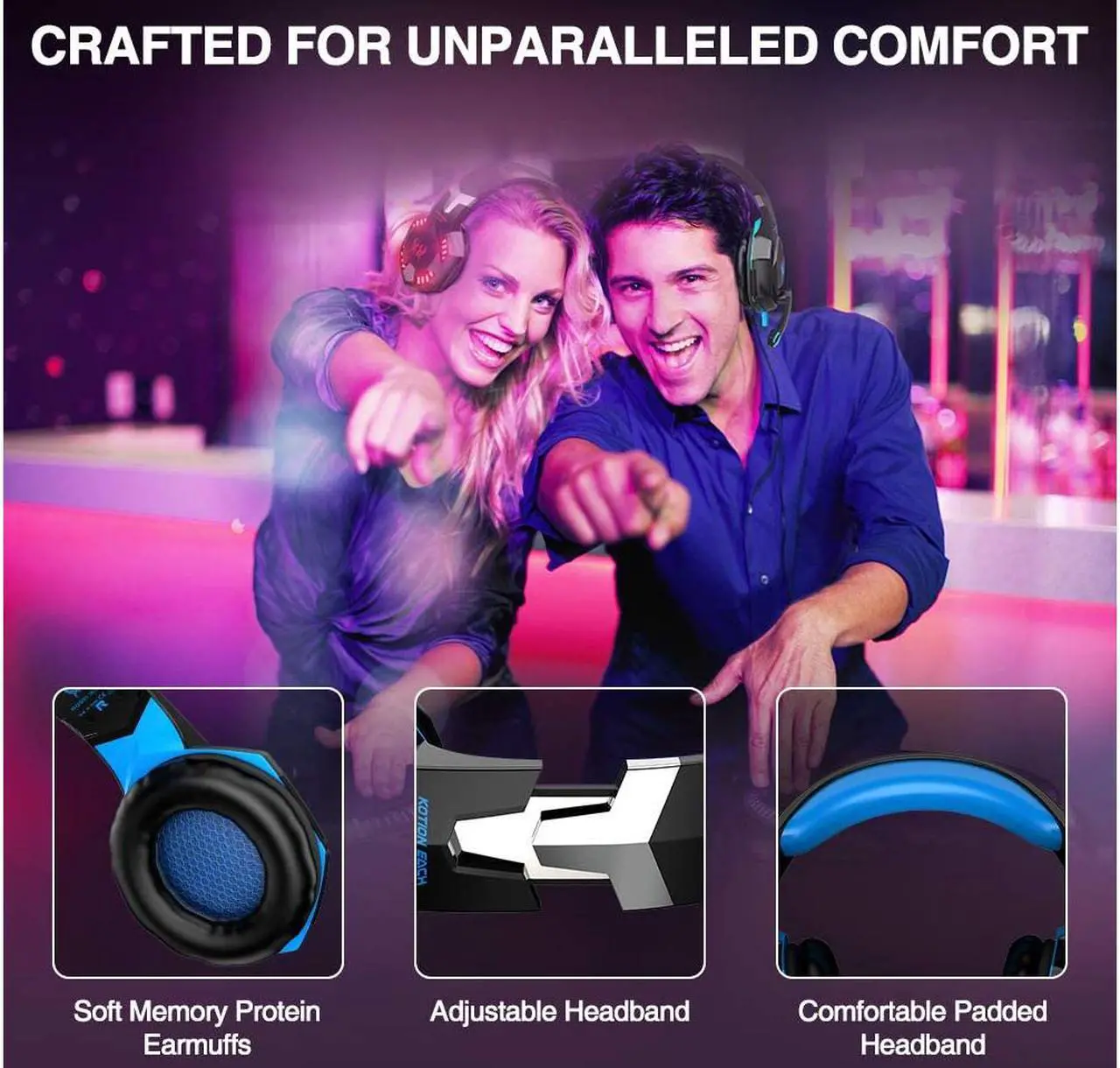 Alt view image 4 of 7 - G2000 Gaming Headset, Surround Stereo Gaming Headphones with Noise Cancelling Mic, LED Lights & Soft Memory Earmuffs for PS5, PS4, Xbox One, Nintendo Switch, PC Mac Computer Games