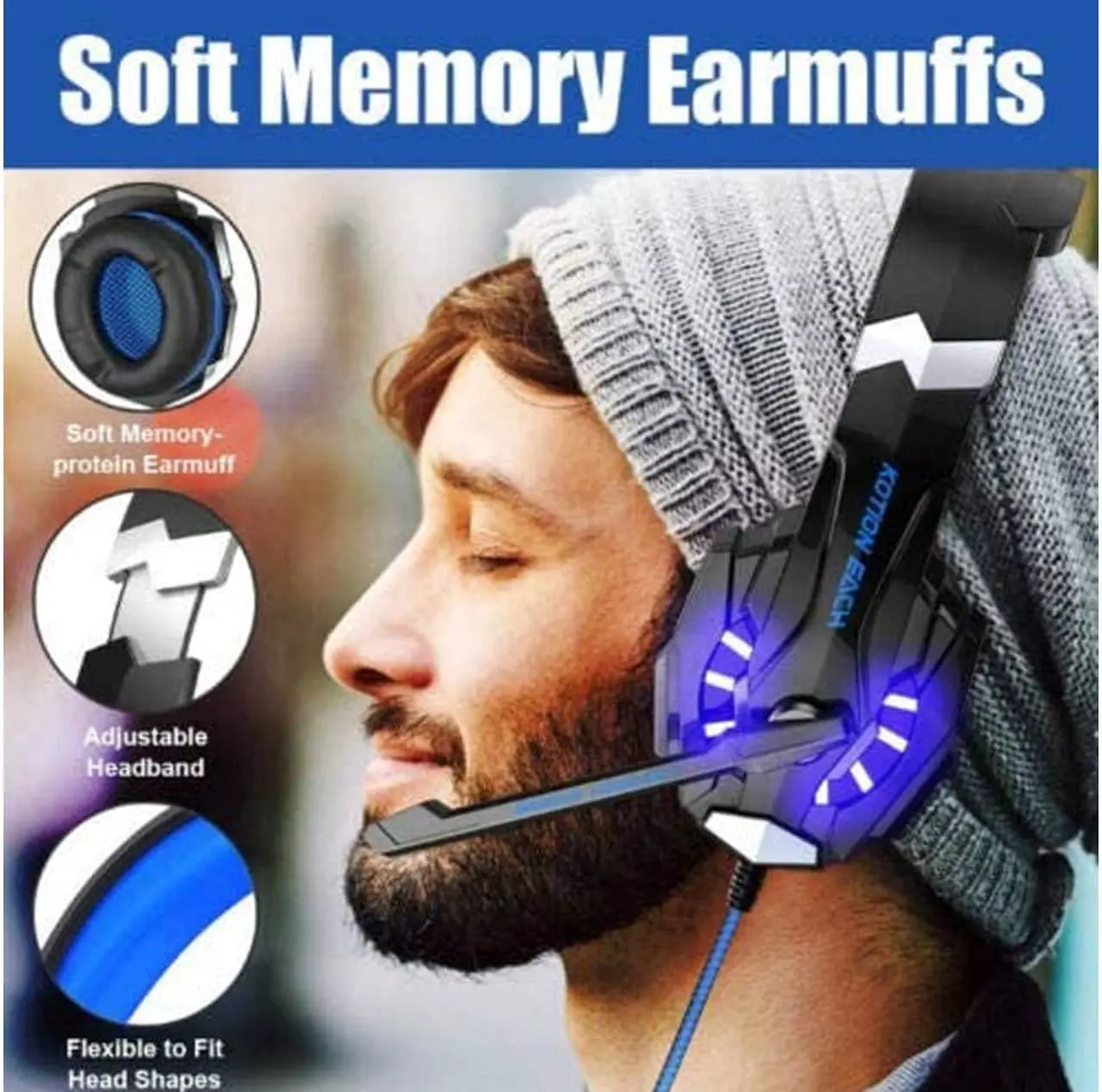 Alt view image 7 of 7 - G9000 Stereo Gaming Headset for PS4 PC Xbox One PS5 Controller, Noise Cancelling Over Ear Headphones with Mic, LED Light, Bass Surround, Soft Memory Earmuffs for Laptop Mac Nintendo NES Games