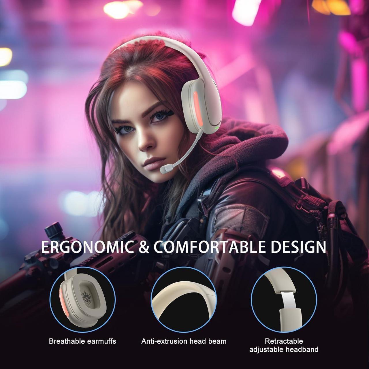 Alt view image 6 of 7 - Wireless Gaming Headset, 2.4GHz Wireless Headset for PC, PS4/PS5, Nintendo Switch, LongBattery Up to 30h, 7.1 Surround Sound, Detachable Microphone, 3.5mm Wired Jack for Xbox