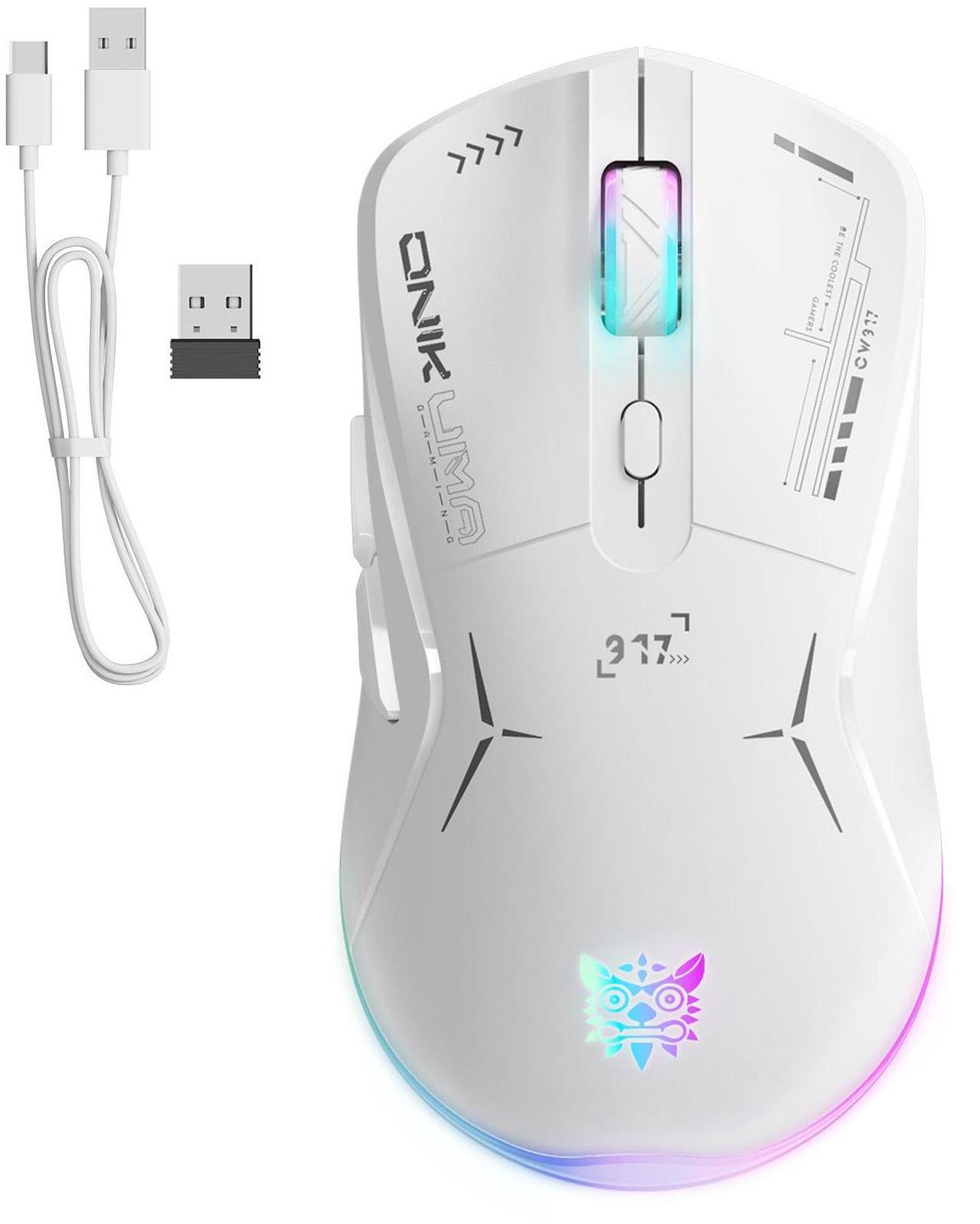 Main image of Wired/Wireless White Dual Mode Gaming Mouse, PC Computer  Mice USB Mouse with Cycle Light Effect, RGB Modes, 5 Adjustable D Up to 4800, Lightweight  Ergonomic Optical Mouse  for Windows PC Laptop Game