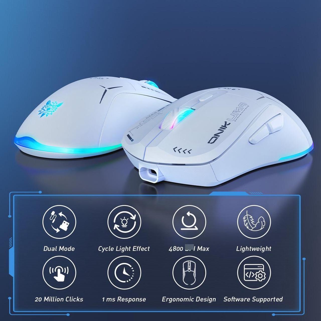 Alt view image 6 of 7 - Wired/Wireless White Dual Mode Gaming Mouse, PC Computer  Mice USB Mouse with Cycle Light Effect, RGB Modes, 5 Adjustable D Up to 4800, Lightweight  Ergonomic Optical Mouse  for Windows PC Laptop Game