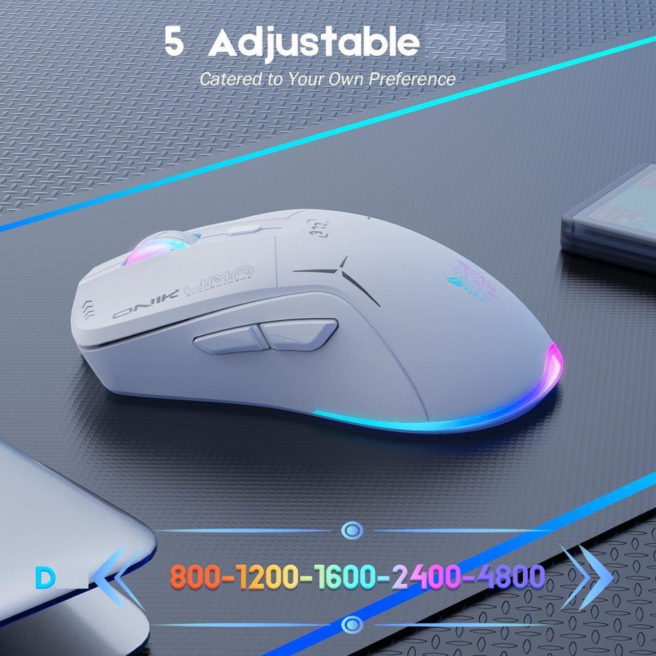 Alt view image 5 of 7 - Wired/Wireless White Dual Mode Gaming Mouse, PC Computer  Mice USB Mouse with Cycle Light Effect, RGB Modes, 5 Adjustable D Up to 4800, Lightweight  Ergonomic Optical Mouse  for Windows PC Laptop Game