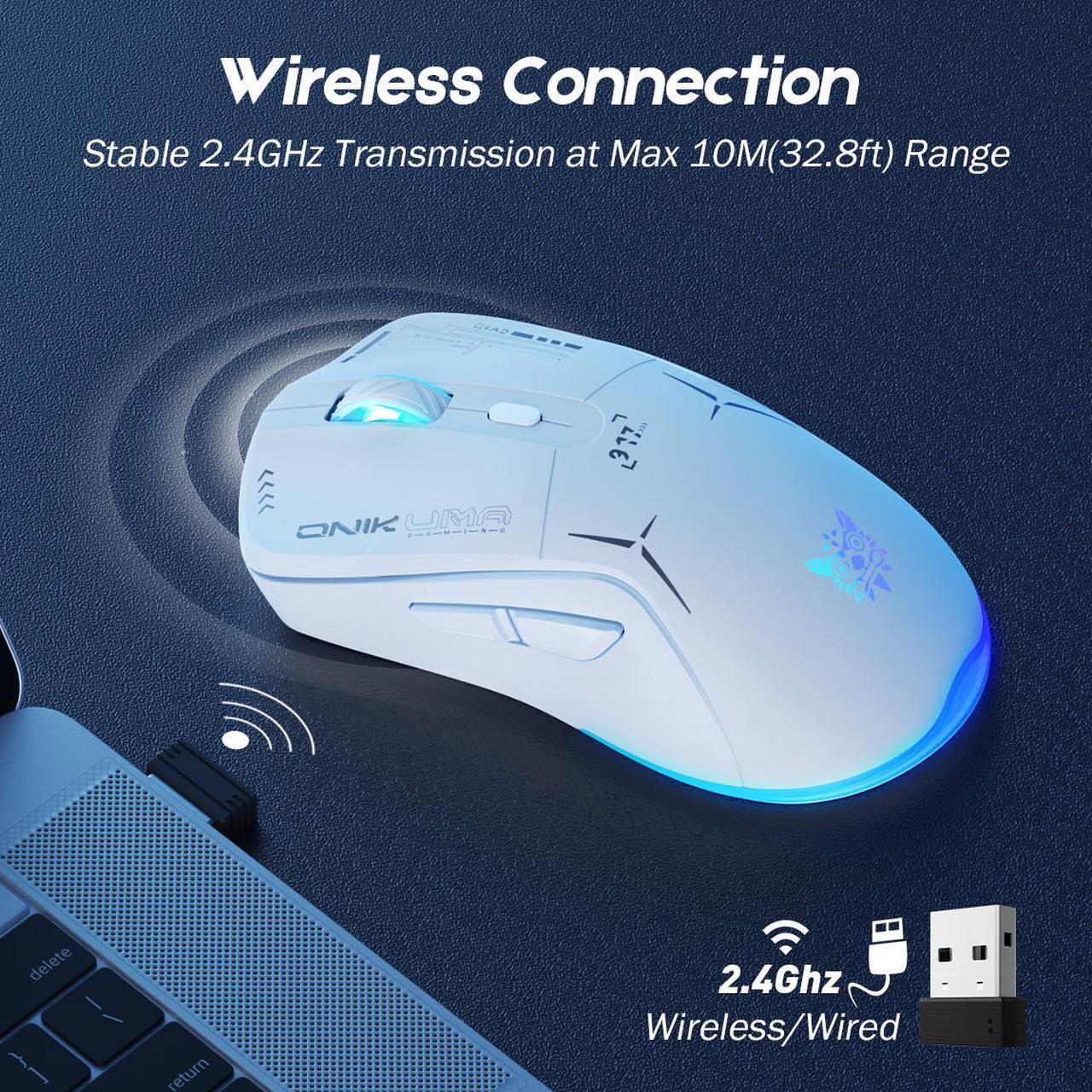 Alt view image 7 of 7 - Wired/Wireless White Dual Mode Gaming Mouse, PC Computer  Mice USB Mouse with Cycle Light Effect, RGB Modes, 5 Adjustable D Up to 4800, Lightweight  Ergonomic Optical Mouse  for Windows PC Laptop Game