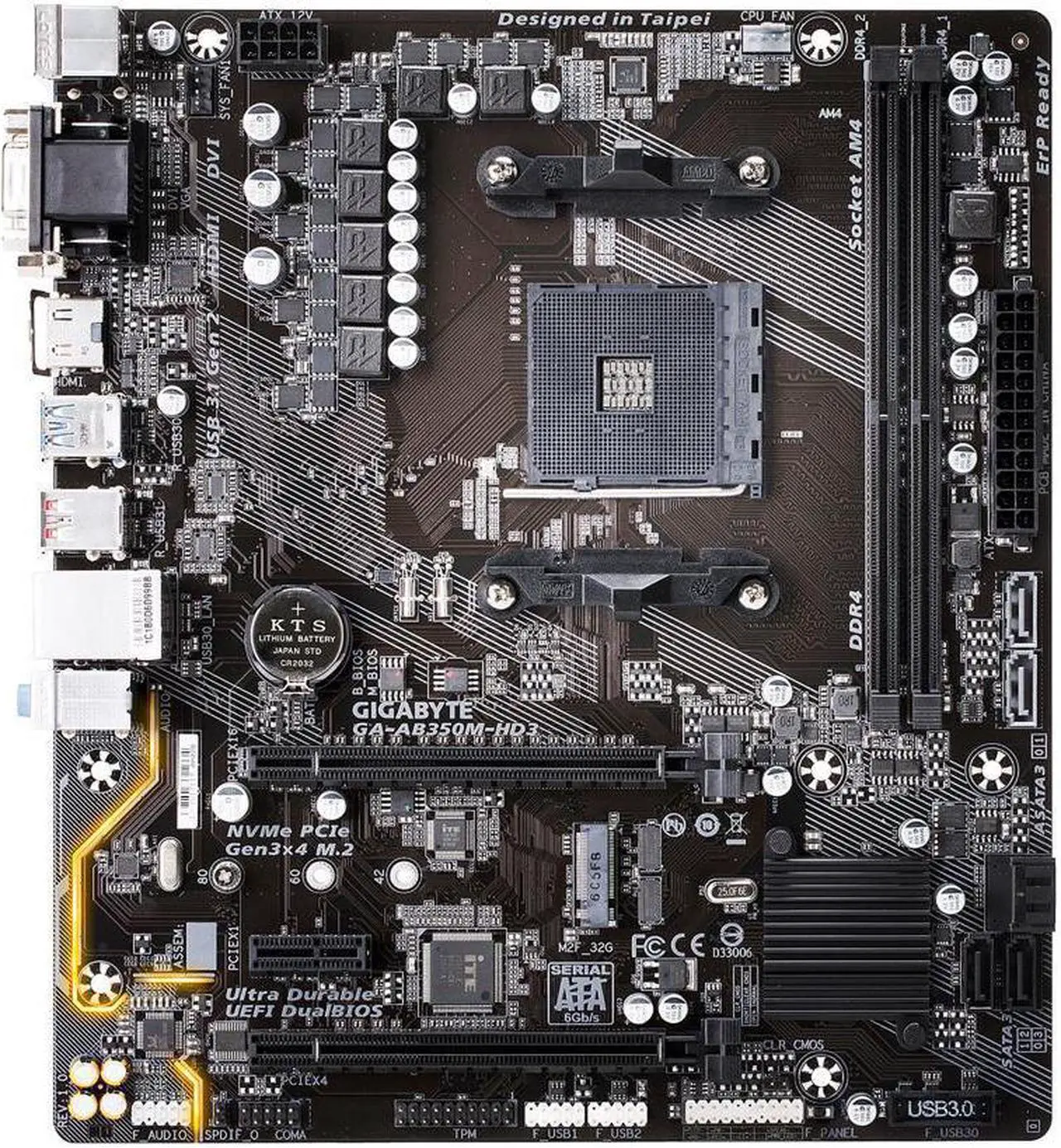 Alt view image 5 of 7 - GIGABYTE GA-AB350M-HD3 (rev. 1.0) AM4 AMD B350 SATA 6Gb/s USB 3.1 HDMI Micro ATX AMD Motherboard