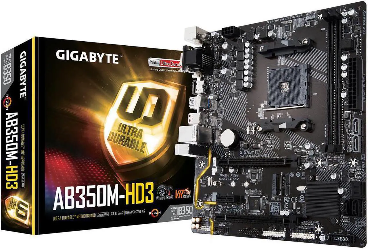 Alt view image 7 of 7 - GIGABYTE GA-AB350M-HD3 (rev. 1.0) AM4 AMD B350 SATA 6Gb/s USB 3.1 HDMI Micro ATX AMD Motherboard