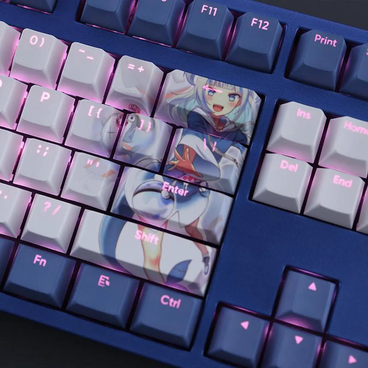 Alt view image 4 of 7 - VTuber Gawr Gura translucency PBT heat-sublimation keycaps 108key Cherry Height