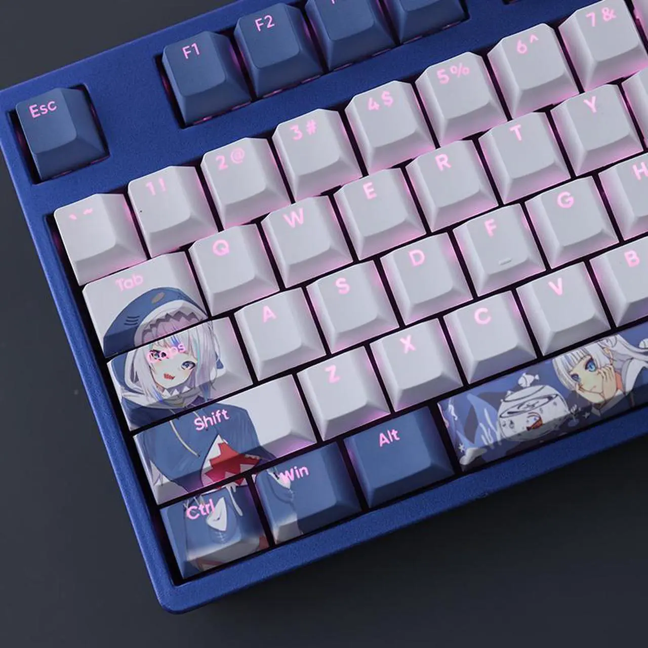 Alt view image 3 of 7 - VTuber Gawr Gura translucency PBT heat-sublimation keycaps 108key Cherry Height