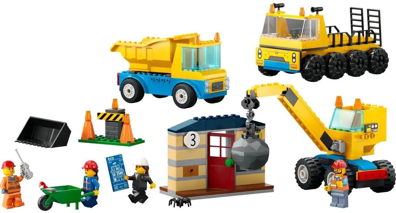 Main image of international version city Series 60391 Construction Trucks and Wrecking Ball Crane Number of parts 235 Suitable for age 4+ toy building blocks