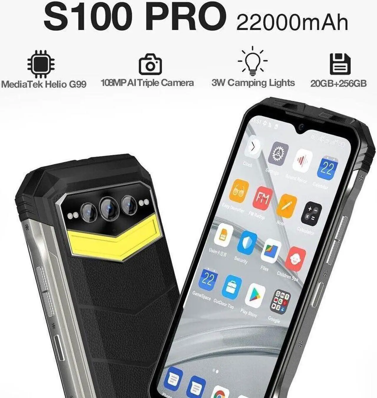 Alt view image 2 of 7 - DOOGEE S100 PRO Rugged Smartphone 22000mAh (12GB+8gb)+256GB 4G Unlocked Phone global version