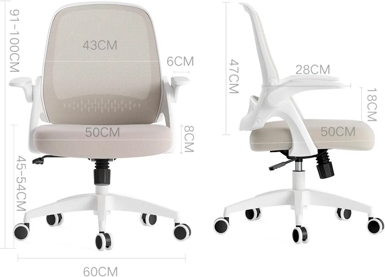 Alt view image 6 of 7 - Hbada Office Task Desk Chair Swivel Home Comfort Chairs with Flip-up Arms and Adjustable Height, Grey