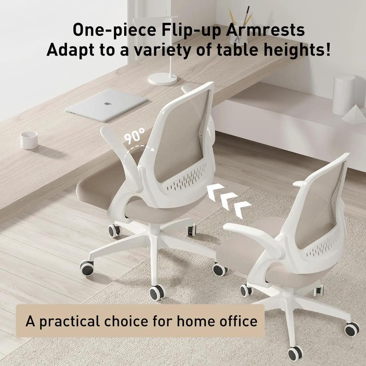 Alt view image 2 of 7 - Hbada Office Task Desk Chair Swivel Home Comfort Chairs with Flip-up Arms and Adjustable Height, Grey
