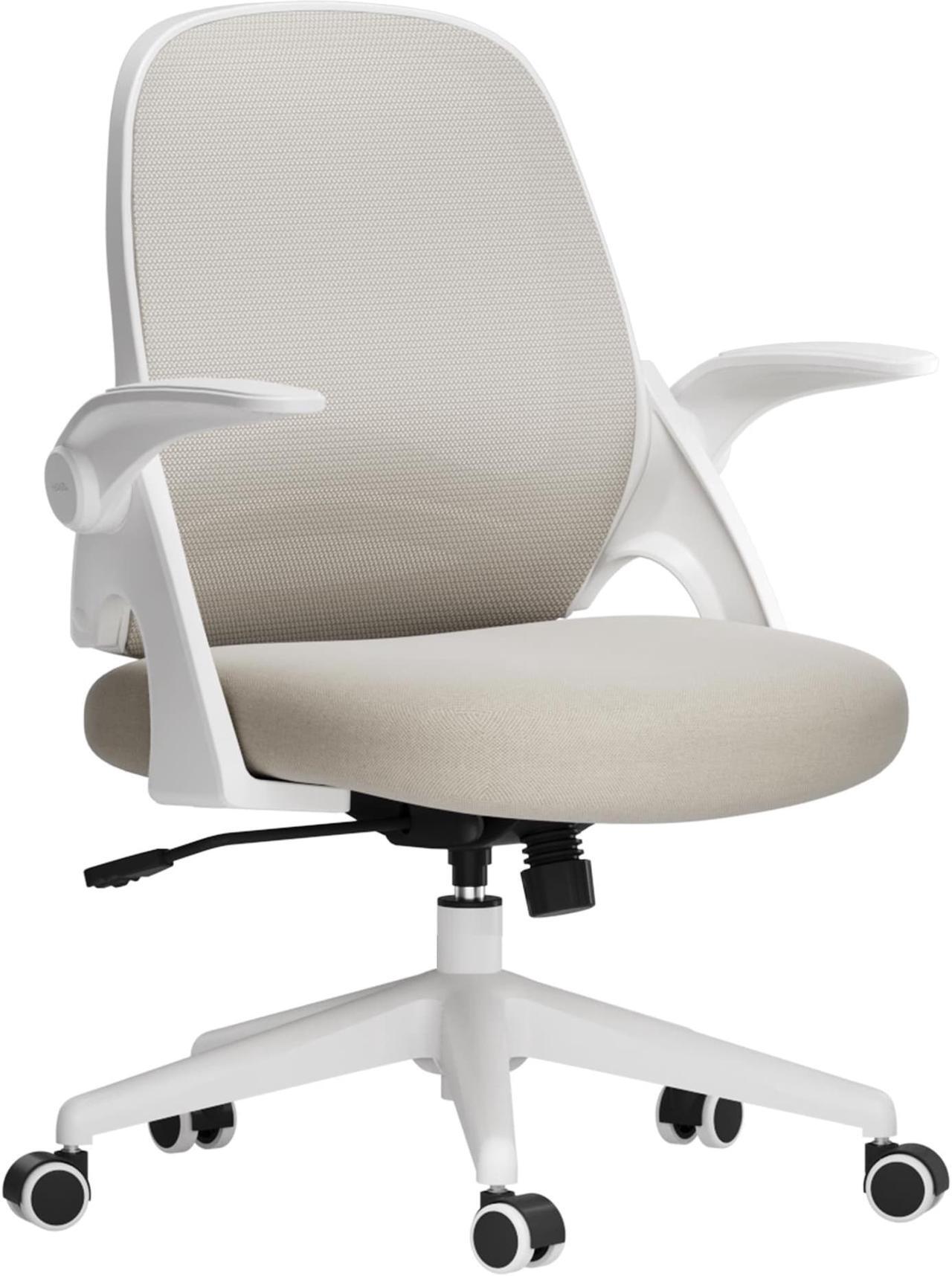 Alt view image 3 of 7 - Hbada Home Office Chair, Ergonomic Desk Chair with Adjustable Height,Flip-Up Armrests,Rocking Chair with Lumbar Support, Soft Cushion, Swivel Task Chair, Black Gray
