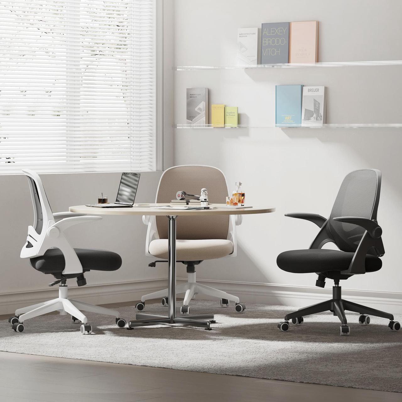 Alt view image 7 of 7 - Hbada Home Office Chair, Ergonomic Desk Chair with Adjustable Height,Flip-Up Armrests,Rocking Chair with Lumbar Support, Soft Cushion, Swivel Task Chair, Black Gray