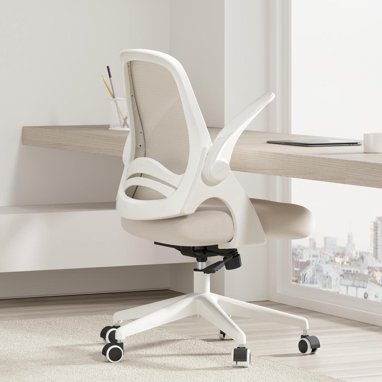 Main image of Hbada Home Office Chair, Ergonomic Desk Chair with Adjustable Height,Flip-Up Armrests,Rocking Chair with Lumbar Support, Soft Cushion, Swivel Task Chair, Black Gray