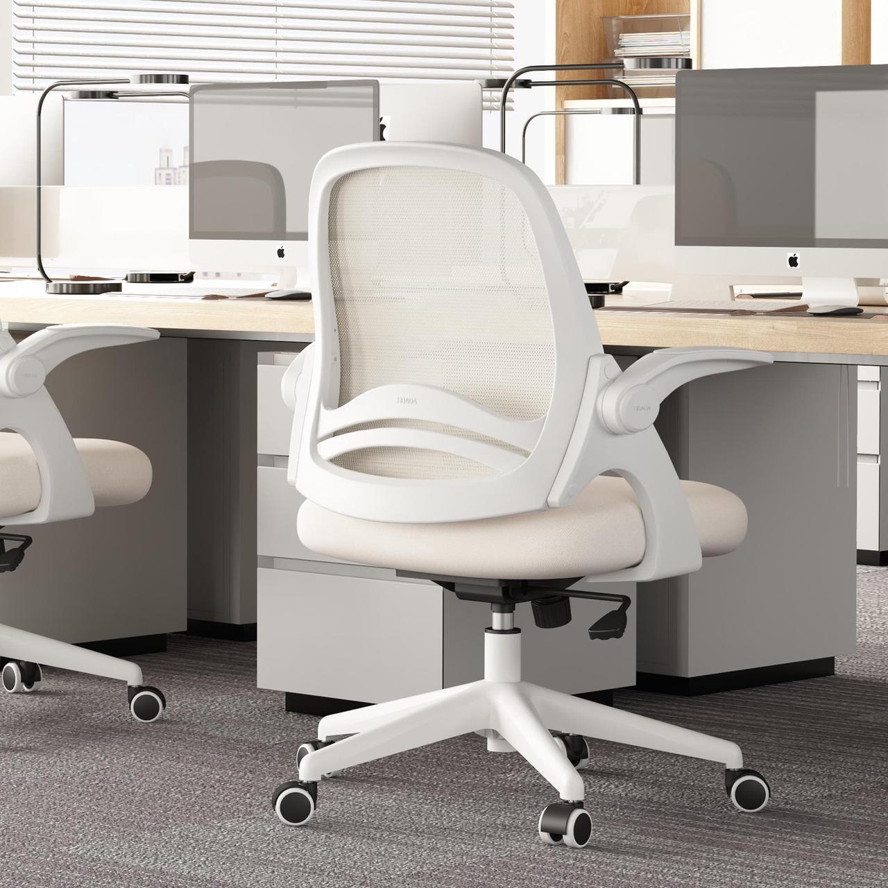 Alt view image 6 of 7 - Hbada Home Office Chair, Ergonomic Desk Chair with Adjustable Height,Flip-Up Armrests,Rocking Chair with Lumbar Support, Soft Cushion, Swivel Task Chair, Black Gray