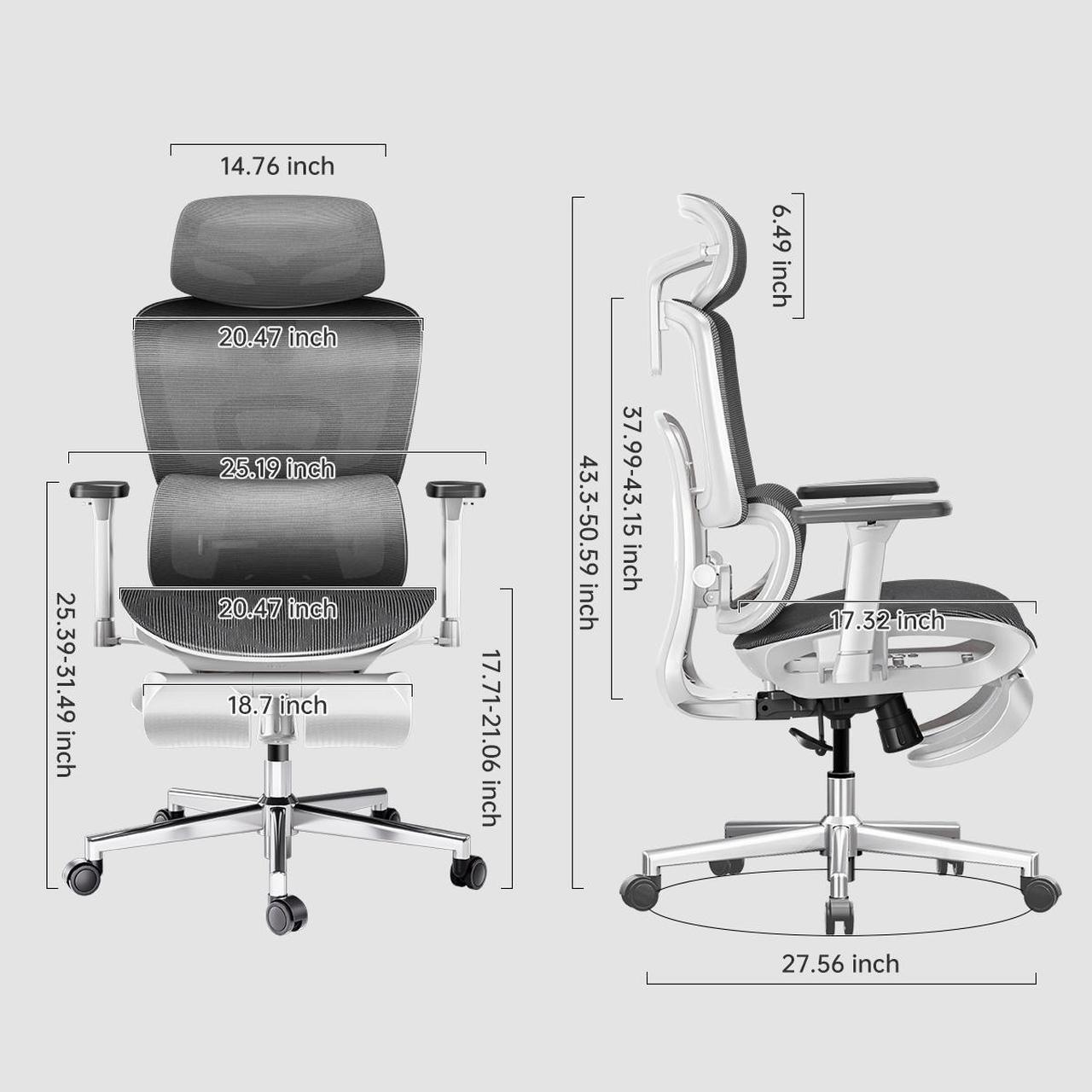 Alt view image 7 of 7 - Hbada Ergonomic Office Chair, Adjustable Lumbar Support High Back for Computer Chair, Large Angle Tilt Back, 3D Adjustable Armrests & Headrest, Mesh Computer Desk Chair, White