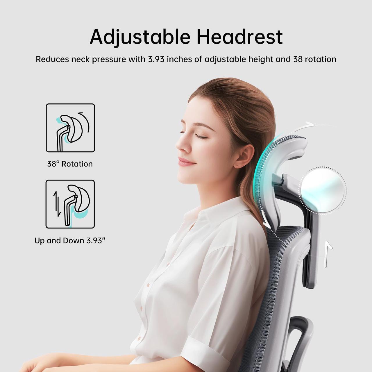 Alt view image 5 of 7 - Hbada Ergonomic Office Chair, Adjustable Lumbar Support High Back for Computer Chair, Large Angle Tilt Back, 3D Adjustable Armrests & Headrest, Mesh Computer Desk Chair, White