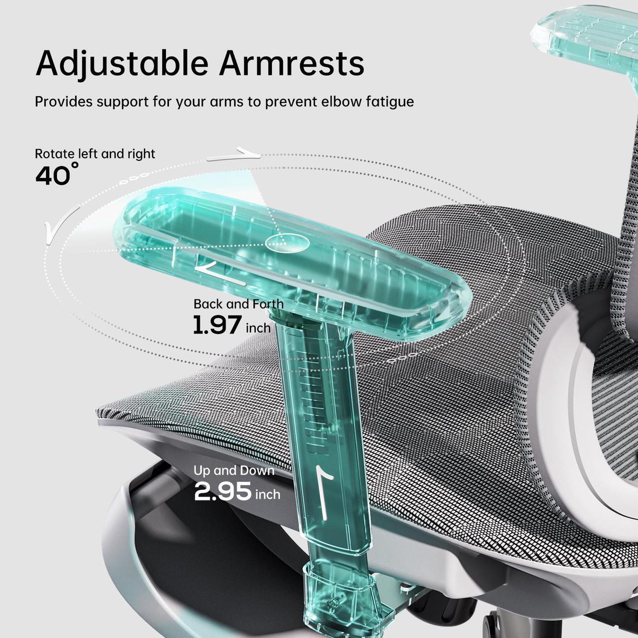 Alt view image 4 of 7 - Hbada Ergonomic Office Chair, Adjustable Lumbar Support High Back for Computer Chair, Large Angle Tilt Back, 3D Adjustable Armrests & Headrest, Mesh Computer Desk Chair, White