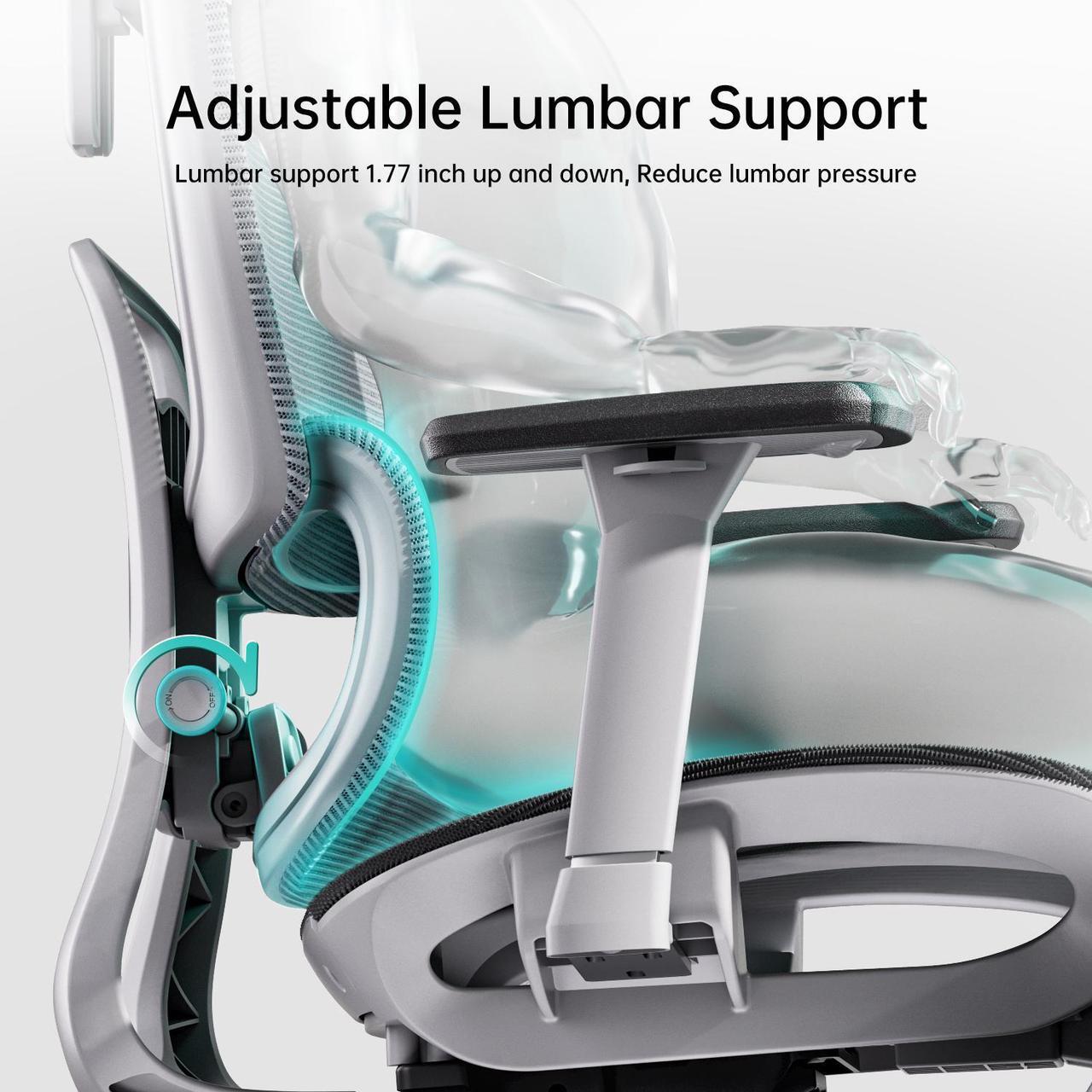 Alt view image 2 of 7 - Hbada Ergonomic Office Chair, Adjustable Lumbar Support High Back for Computer Chair, Large Angle Tilt Back, 3D Adjustable Armrests & Headrest, Mesh Computer Desk Chair, White