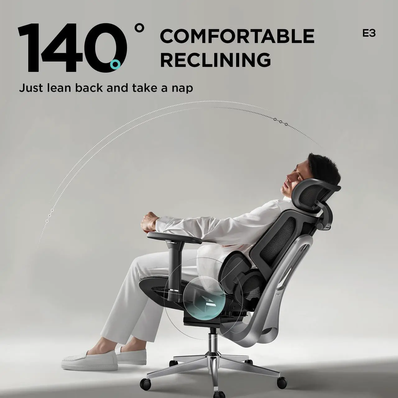 Alt view image 3 of 7 - Hbada E3 Ergonomic Office Chair Pro with Dynamic Lumbar Support, 4D Adjustable Headrest for Home Office Chair, 6D Adjustable Armrests Desk Chair, Swivel Big and Tall Computer Chair, Black(No Footrests