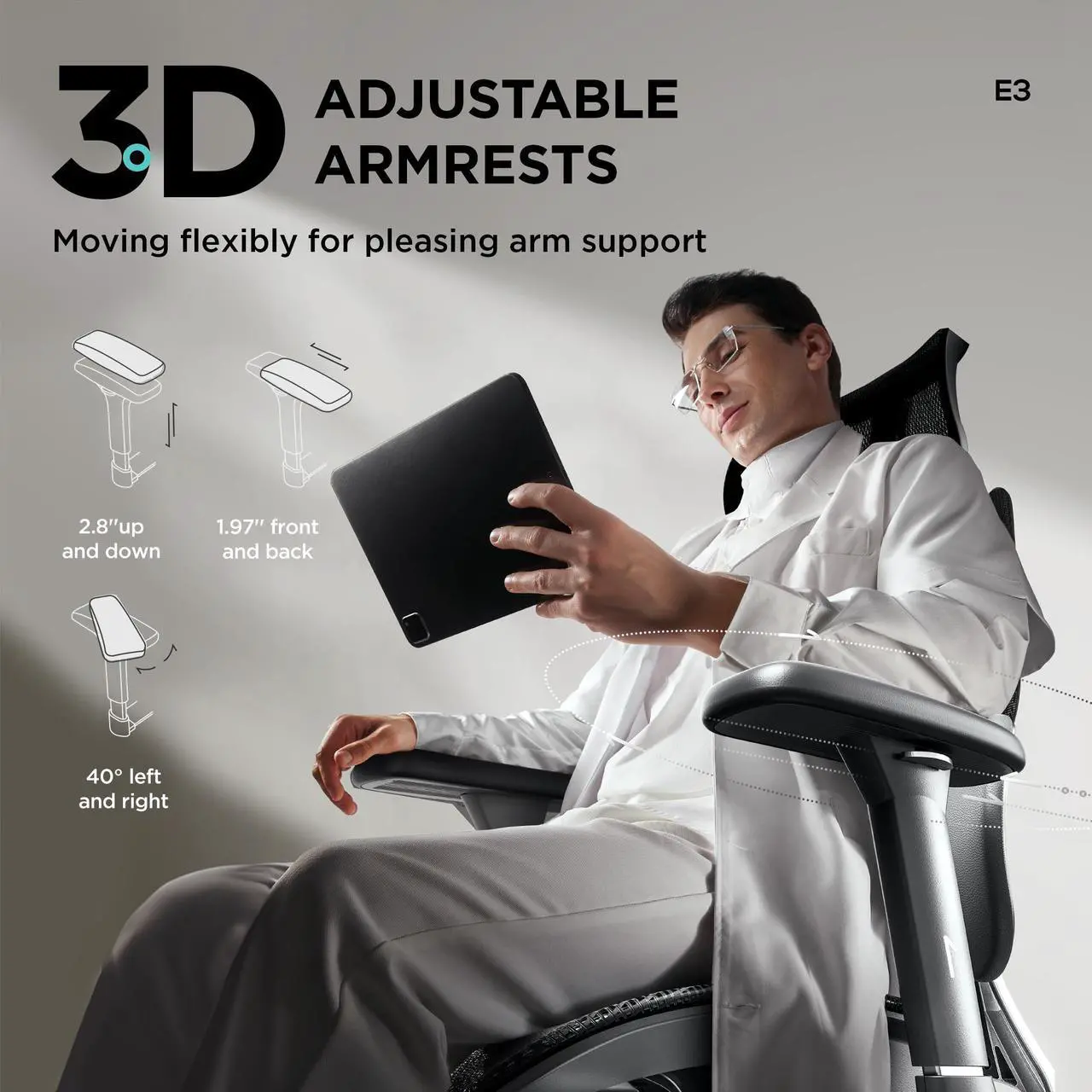 Alt view image 5 of 7 - Hbada E3 Ergonomic Office Chair Pro with Dynamic Lumbar Support, 4D Adjustable Headrest for Home Office Chair, 6D Adjustable Armrests Desk Chair, Swivel Big and Tall Computer Chair, Black(No Footrests