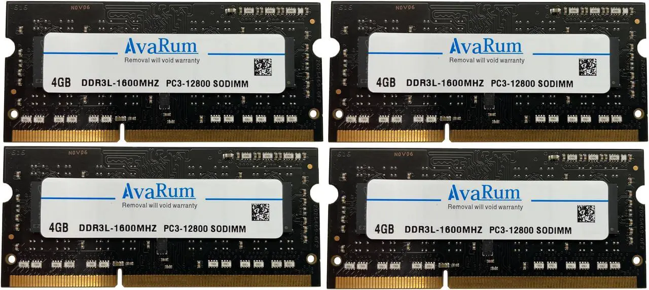 Main image of 16GB (4X4GB) DDR3L-1600Mhz (PC3L 12800) SODIMM 1Rx8 Black Memory for Laptops by Avarum Ram
