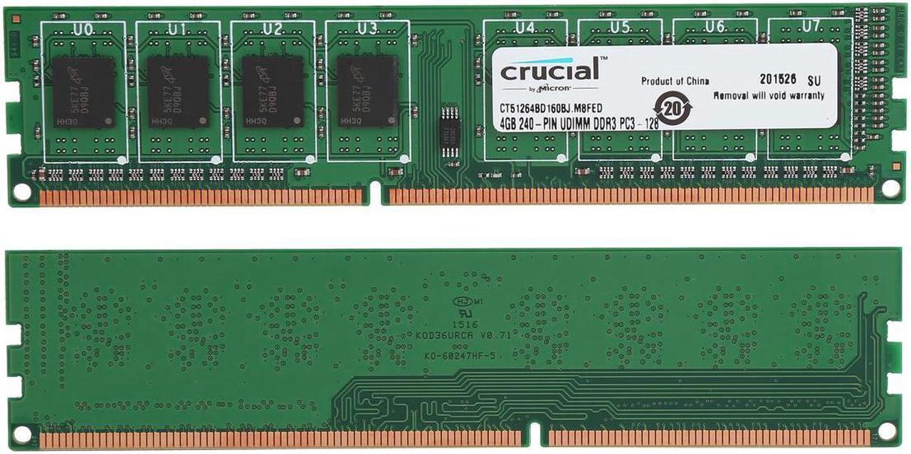 Crucial 8GB (2 x 4GB) 240-Pin DDR3 SDRAM DDR3L 1600 (PC3L 12800) Micron Chipset High Density Desktop Memory Model CT2K51264BD160BJ