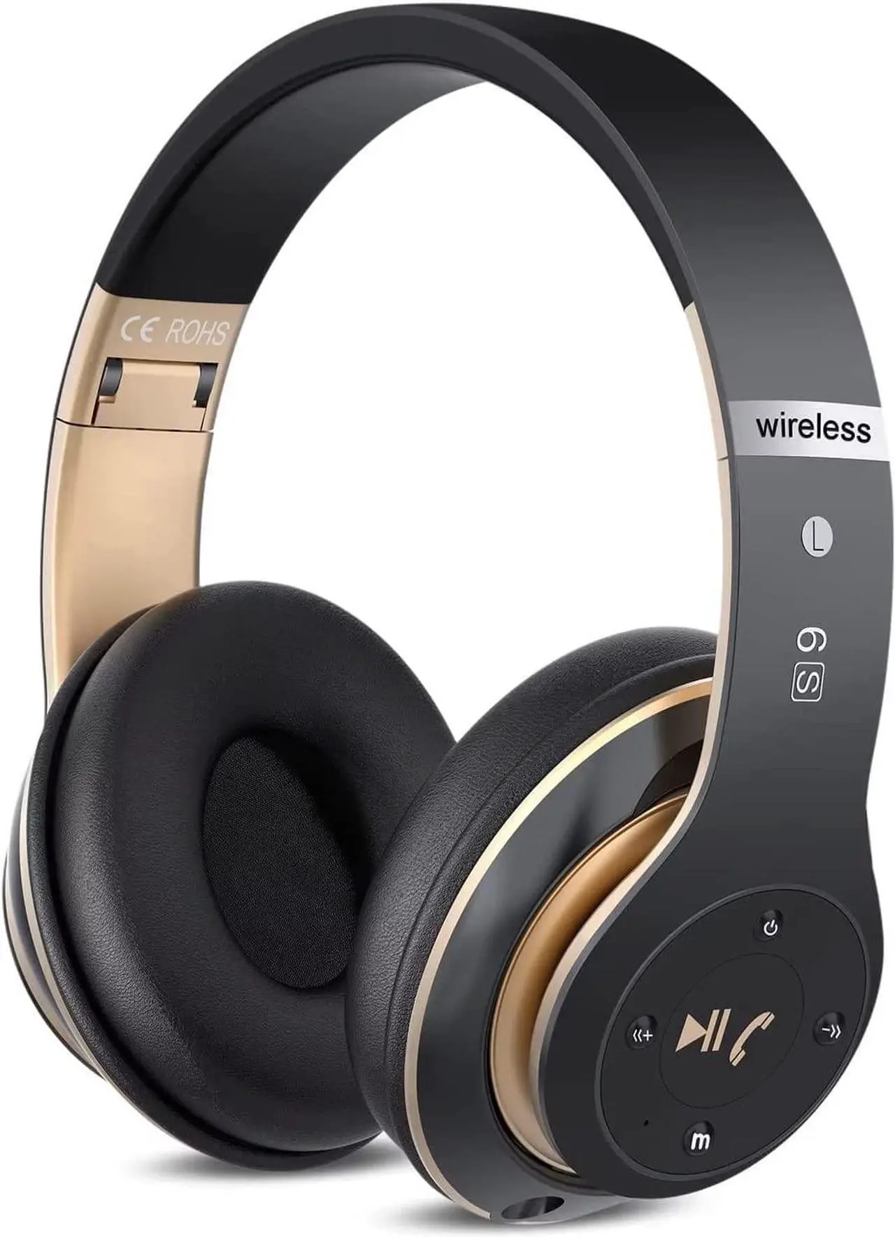 Main image of 6S Wireless Bluetooth Headphones Over Ear, Hi-Fi Stereo Foldable Wireless Stereo Headsets Earbuds with Built-in Mic, Volume Control, FM for Phone/PC (Black & Gold)