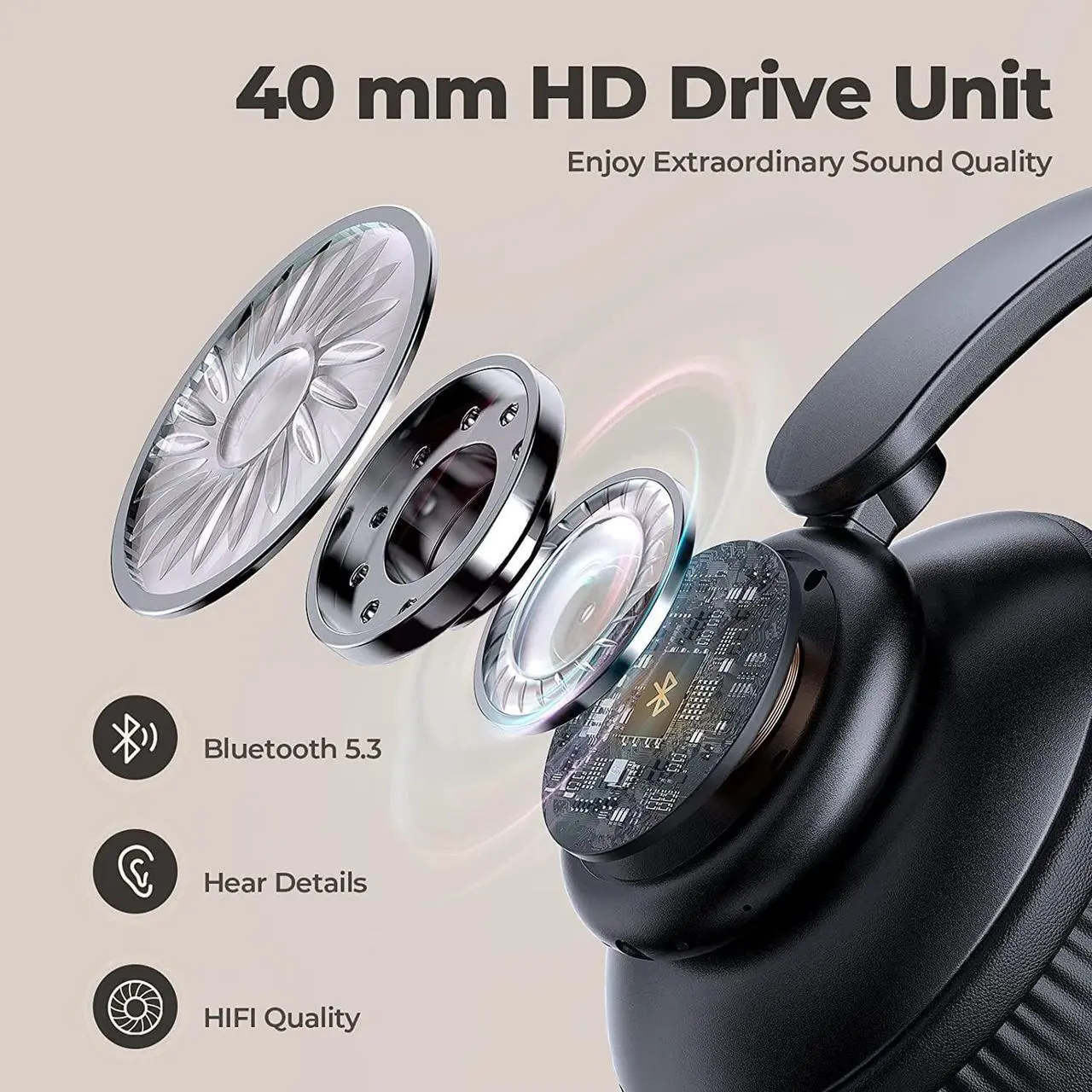 Alt view image 3 of 7 - V8 Wireless Bluetooth Headphones Over Ear, 80 Hours Playtime Wireless Headphones with Deep Bass,Lightweight Foldable Headphones Built-in Mic,HiFi Stereo Sound for Travel Work Laptop PC Cellphone