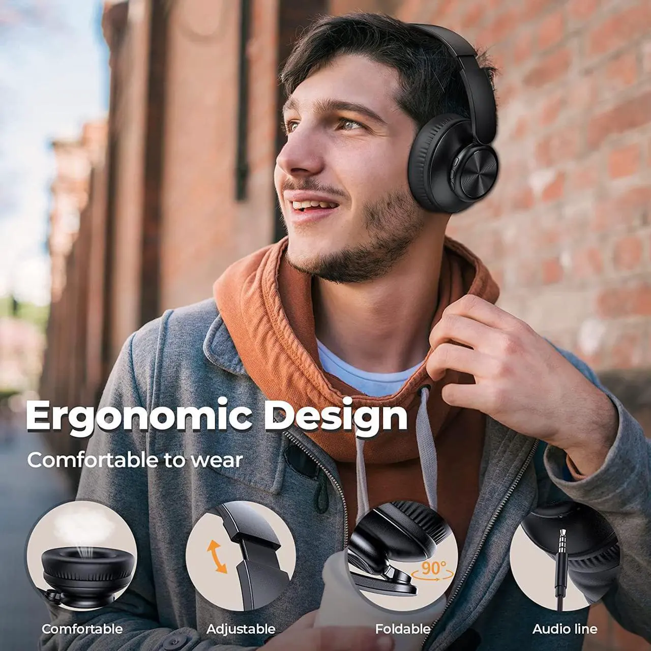 Alt view image 4 of 7 - V8 Wireless Bluetooth Headphones Over Ear, 80 Hours Playtime Wireless Headphones with Deep Bass,Lightweight Foldable Headphones Built-in Mic,HiFi Stereo Sound for Travel Work Laptop PC Cellphone
