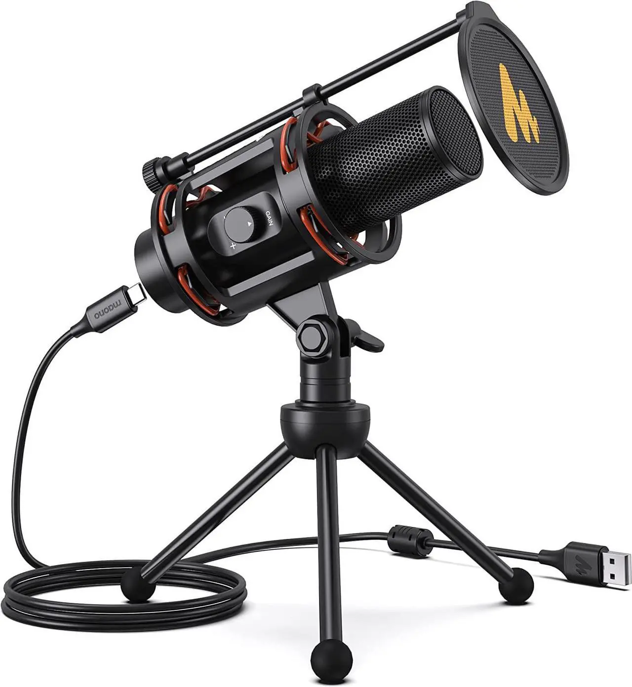 Main image of Computer Microphone All in One USB Condenser Mic 192kHz/24bit with Metal Pop Filter, Tripod, Gain Knob&0-Latency Monitoring for Zoom Meeting, Podcasting, Streaming, YouTube, Voice Over, Gaming